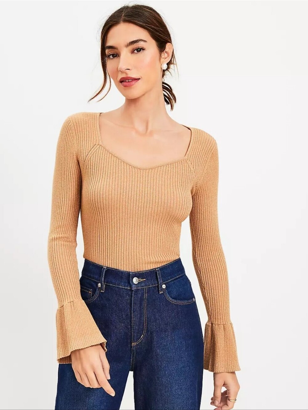 NWT Loft Shimmer Ribbed Sweetheart Neck Flare Cuff Sweater (original $64.95)